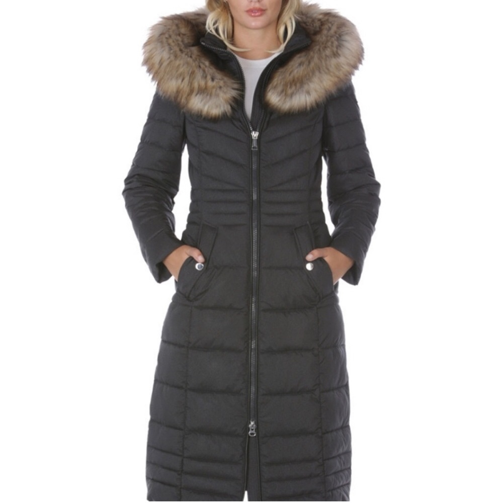 Laundry by Shelli Segal woman's faux-fur trim hooded puffer coat Sz M